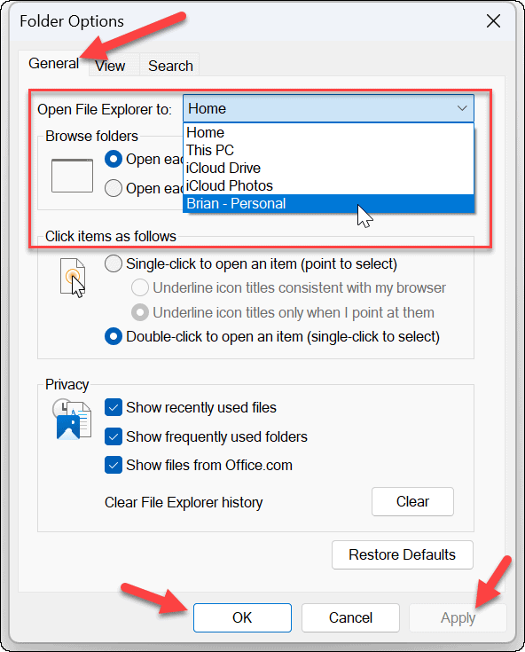 File Explorer در OneDrive باز شود 