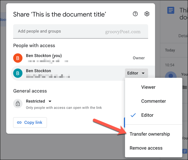 انتقال مالکیت یک فایل در Google Drive