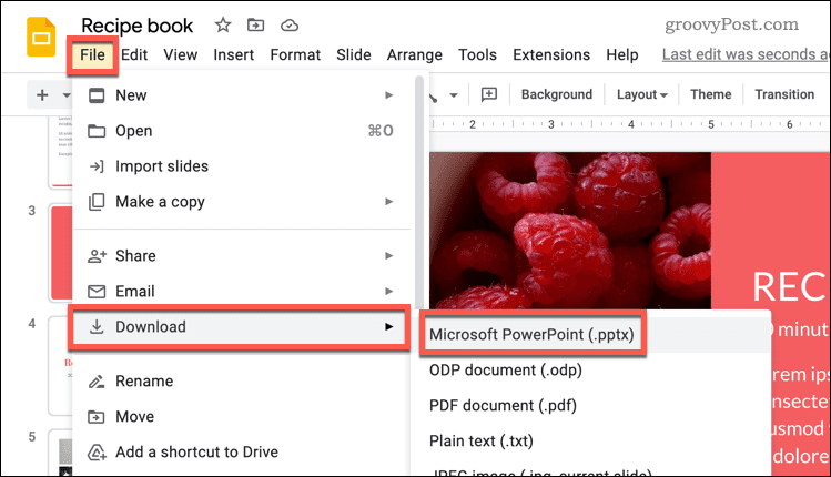 اسلایدهای Google را در PPTX بارگیری کنید