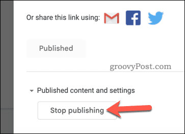 انتشار یک ارائه Google Slides را متوقف کنید