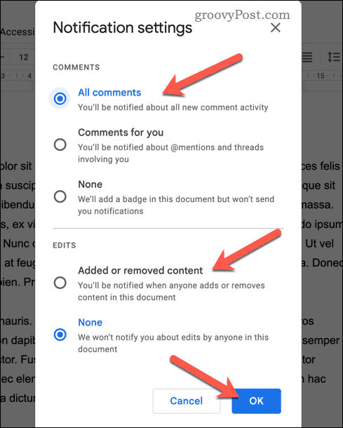 تنظیمات اعلان را در Google Docs تنظیم کنید