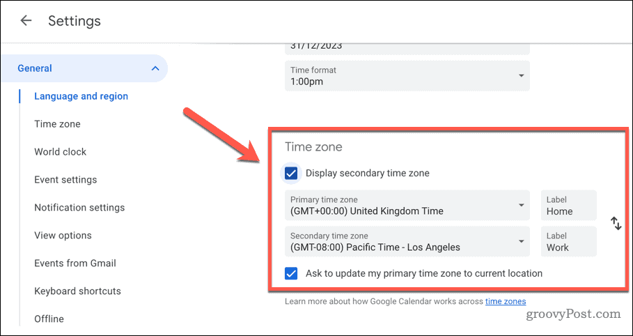 تنظیمات منطقه زمانی را در Google Calendar تنظیم کنید