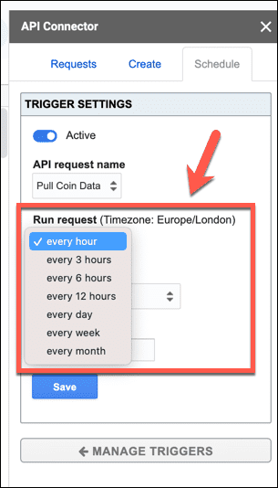 فرکانس درخواست اجرای کانکتور api