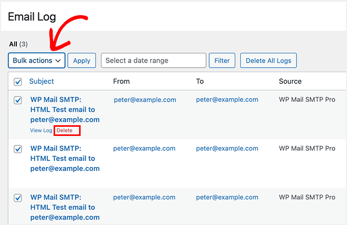ورودی های لاگ ایمیل در وردپرس را حذف کنید