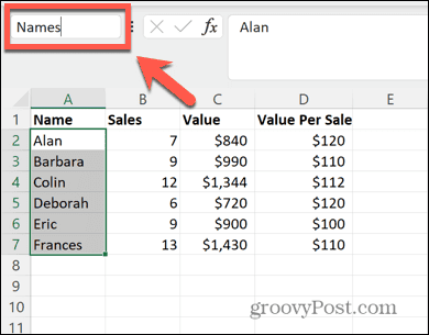نام های اکسل