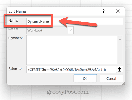 نام محدوده پویا اکسل