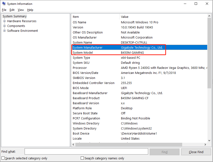 اطلاعات سازنده سیستم و سیستم سیستم را در پنجره اطلاعات سیستم بررسی کنید