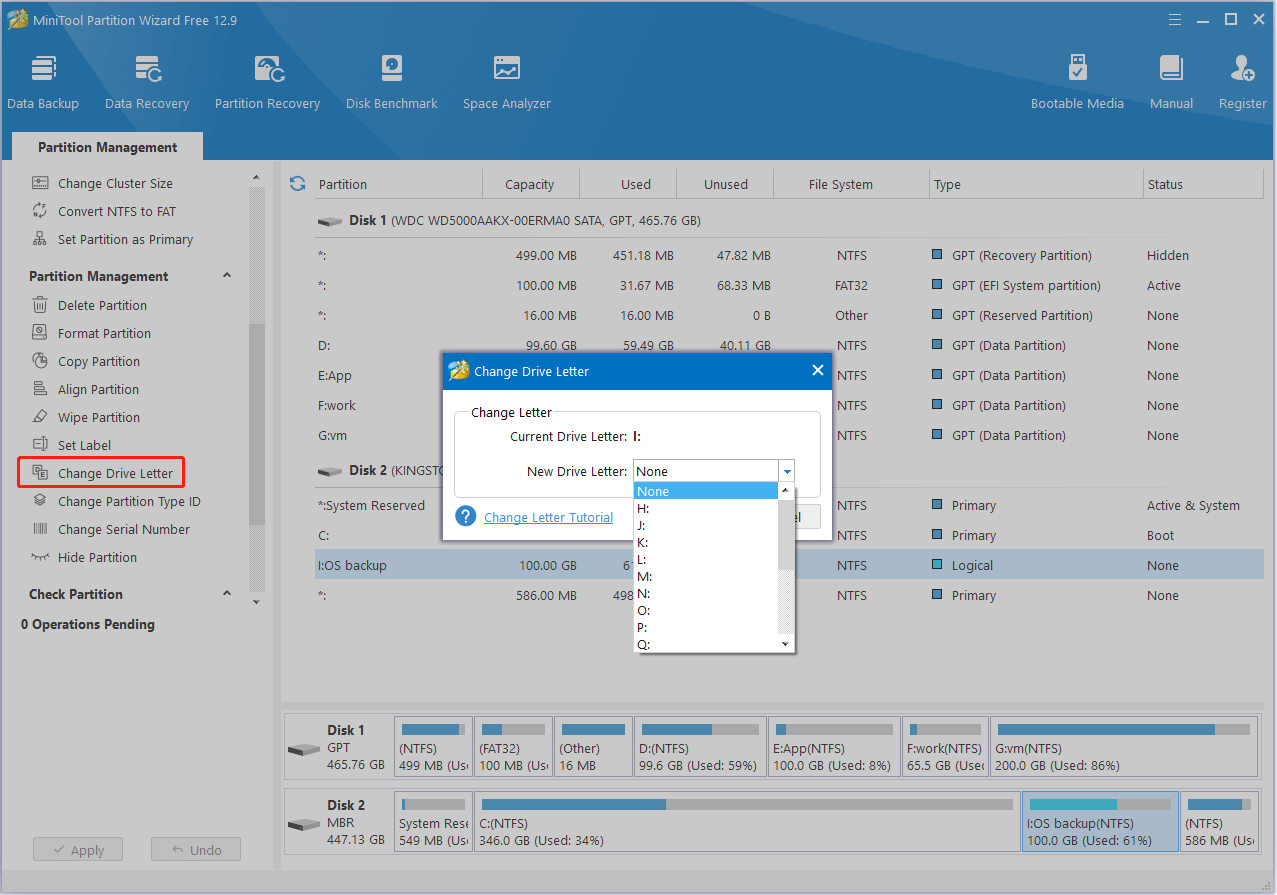 نامه درایو را در جادوگر Partition Minitool تغییر دهید