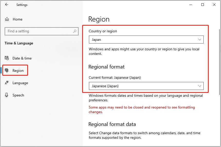 قالب کشور و منطقه را به ژاپن یا ژاپنی تغییر دهید