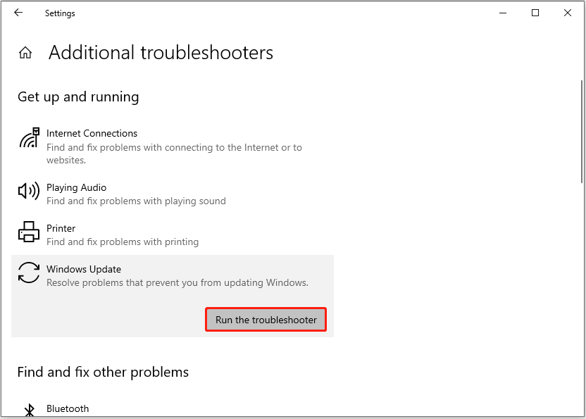 عیب یابی Windows Update را از تنظیمات اجرا کنید