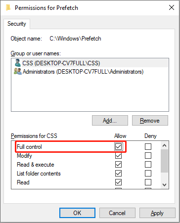 مجوز کنترل کامل را به حساب مناسب بدهید