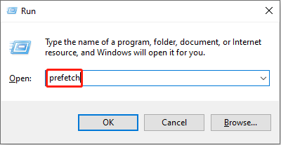 پوشه prefetch را با استفاده از گفتگوی Run باز کنید