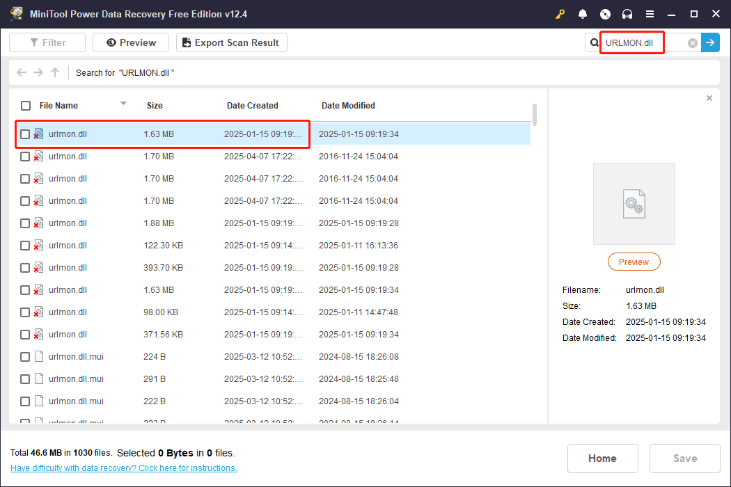 پرونده urlmon.dll را در صفحه نتیجه جستجو کنید