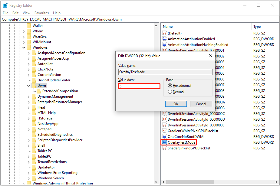 داده های ارزش را در 5 تنظیم کنید