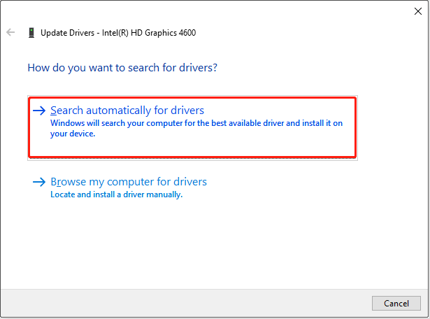 برای درایور کارت نمایش به طور خودکار جستجو کنید