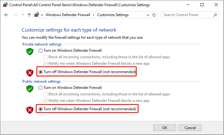 فایروال Windows Defender را خاموش کنید