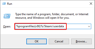 برای باز کردن پوشه UserData از برنامه Run استفاده کنید