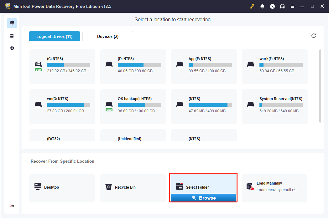 یک پوشه خاص را با استفاده از بازیابی داده های قدرت Minitool اسکن کنید