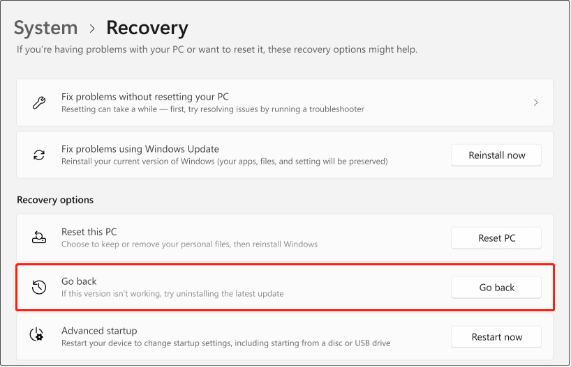 در ویندوز 11 به نسخه سیستم قبلی برگردید