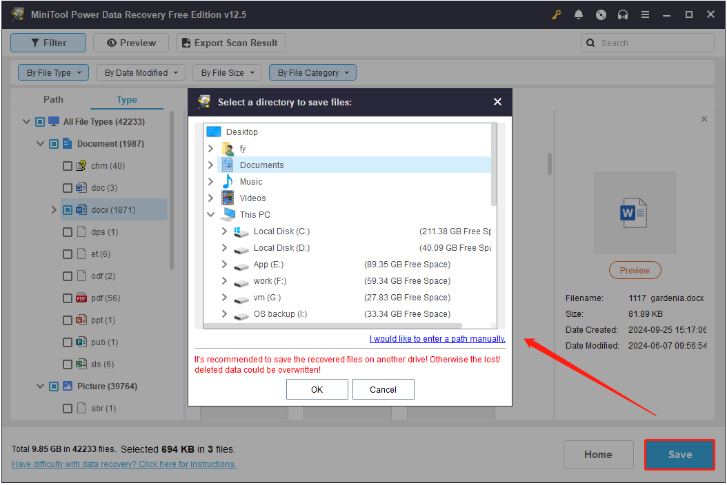 پرونده های بازیابی شده را در بازیابی اطلاعات قدرت Minitool ذخیره کنید