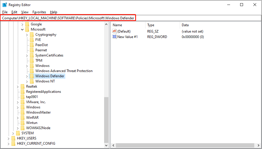 پوشه Windows Defender را پیدا کنید