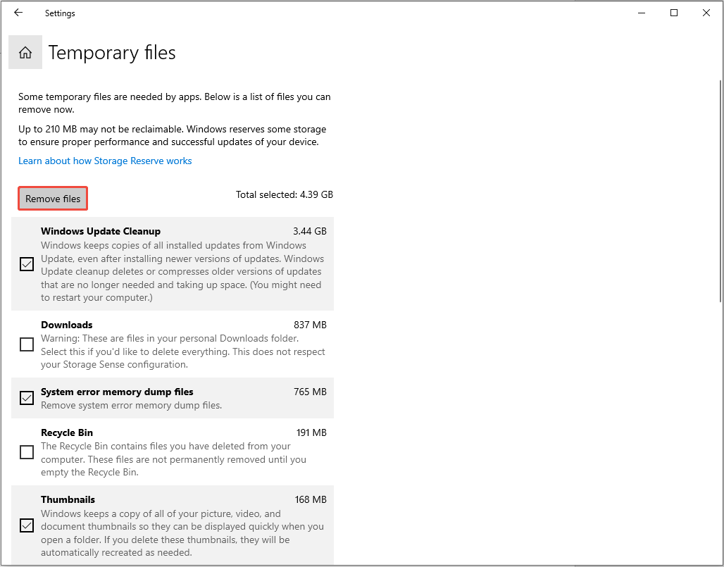 روی دکمه حذف پرونده ها کلیک کنید