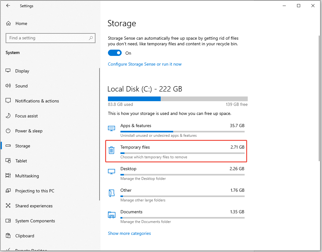 روی پرونده های موقت کلیک کنید