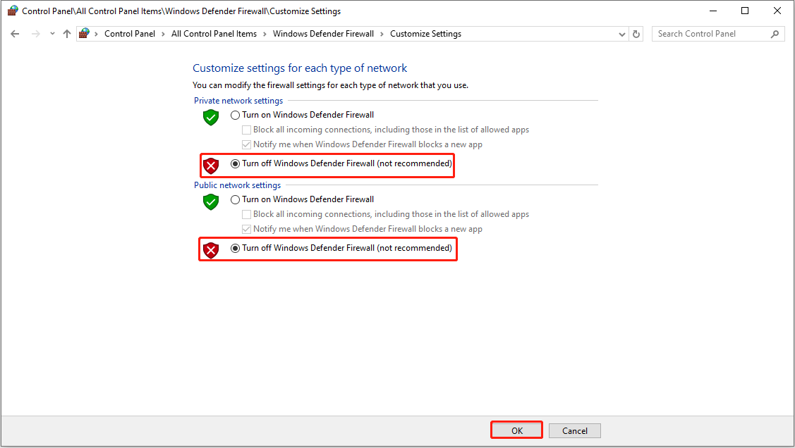 فایروال را خاموش کنید