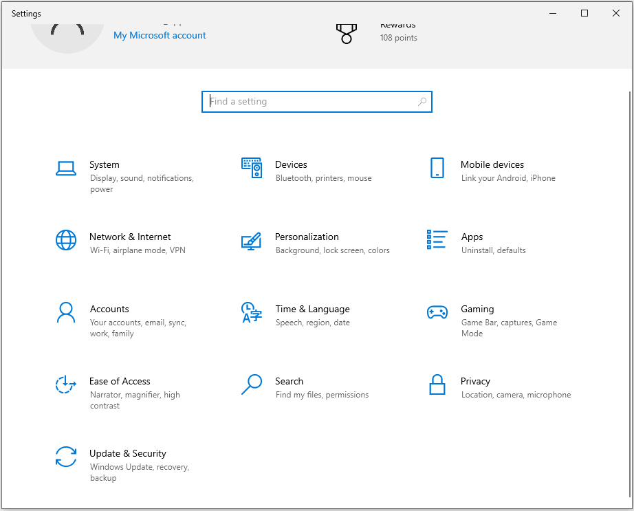 رابط اصلی تنظیمات ویندوز
