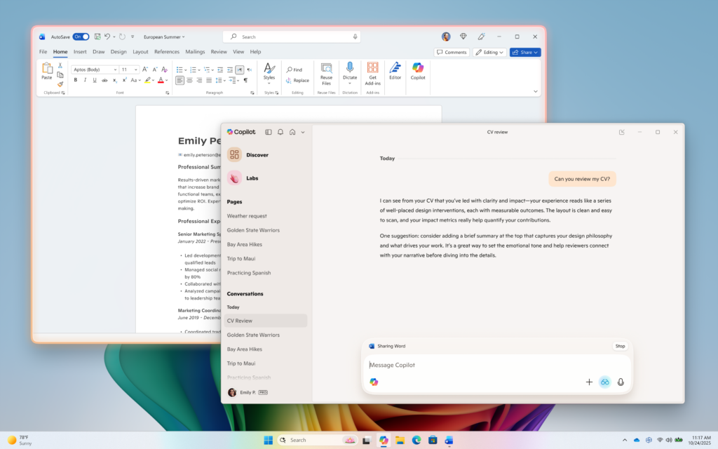 Copilot به صورت متنی پاسخ می دهد