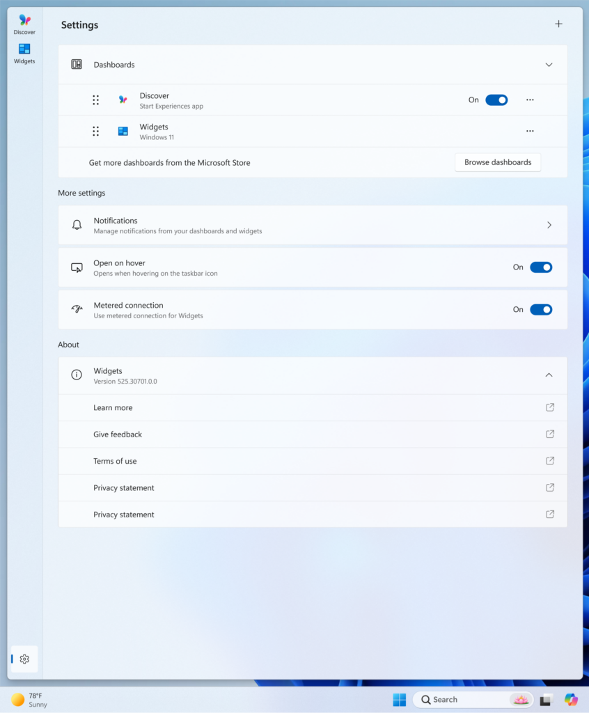 تابلوی ویجتها با صفحه تنظیمات ویجت بازطراحیشده که به داشبورد اجازه میدهد دوباره مرتب شود