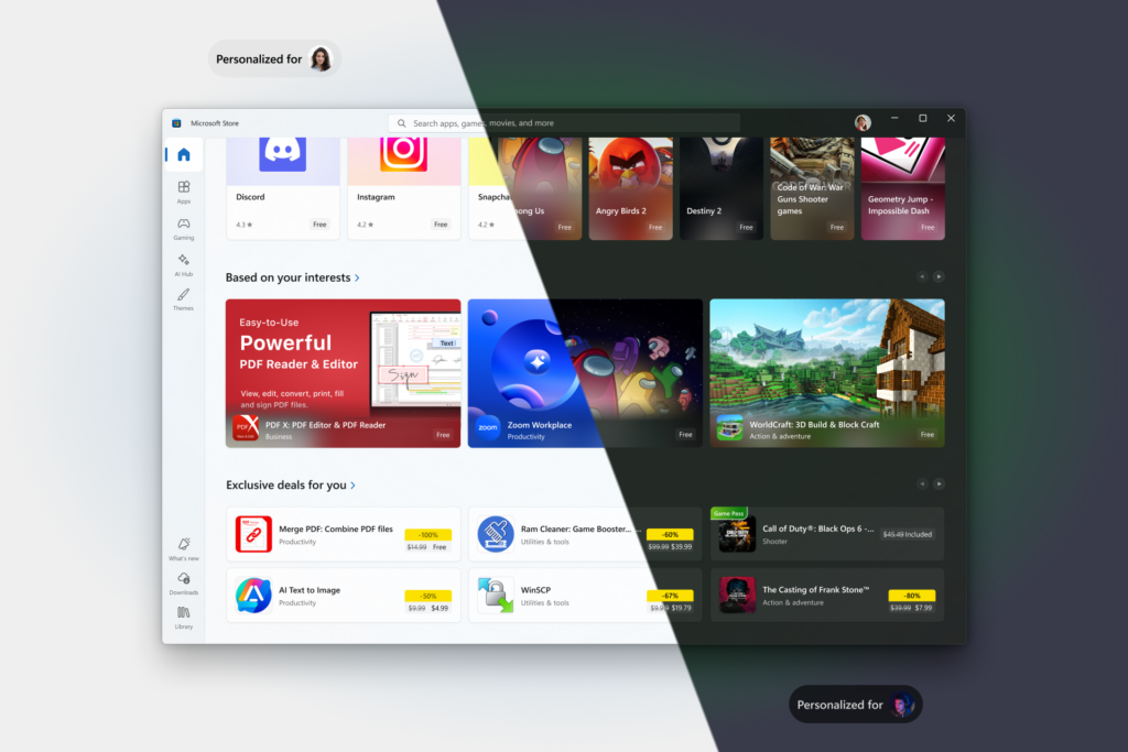 تصویر یک تجربه صفحه اصلی شخصی شده با توصیه هایی که برای کاربران تنظیم شده است.