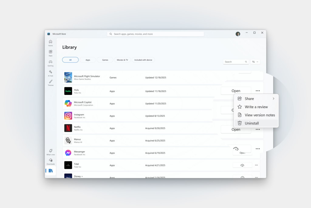 صفحه نمایش حذف نصب از کتابخانه را نشان می دهد.