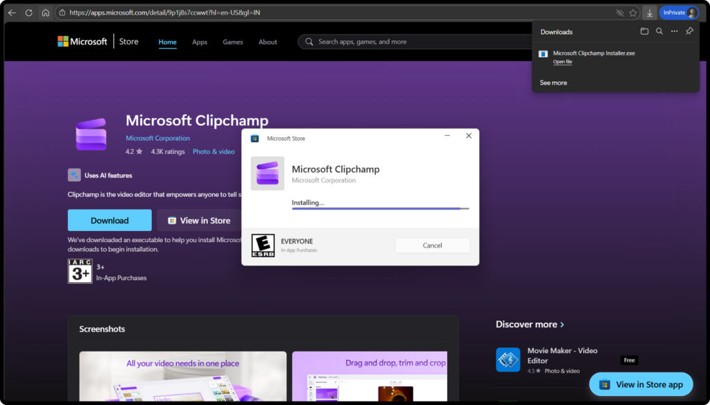 تجربه Microsoft Store Web Installer.